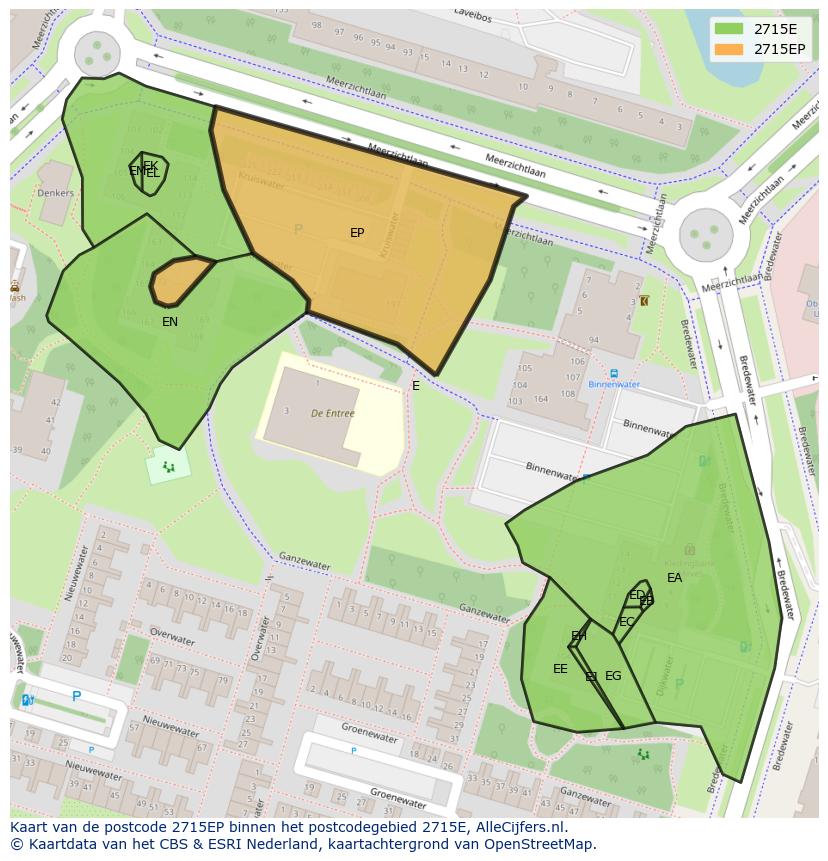 Afbeelding van het postcodegebied 2715 EP op de kaart.