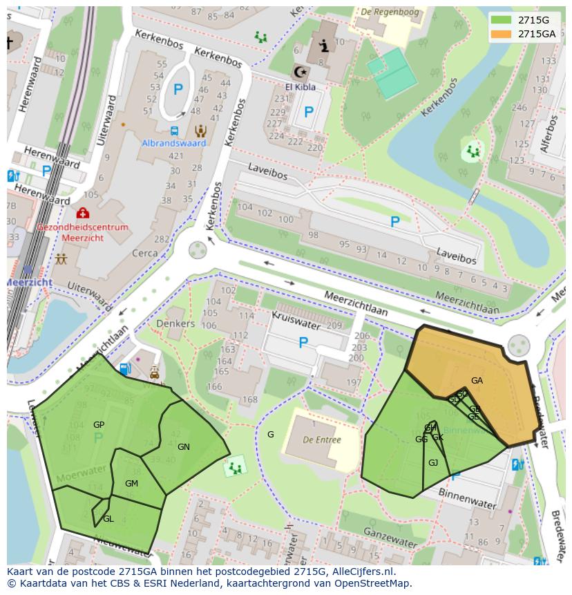 Afbeelding van het postcodegebied 2715 GA op de kaart.