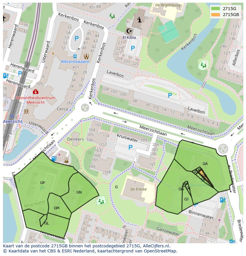 Afbeelding van het postcodegebied 2715 GB op de kaart.