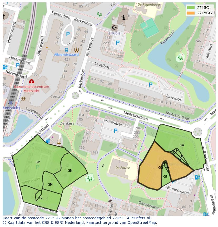 Afbeelding van het postcodegebied 2715 GG op de kaart.