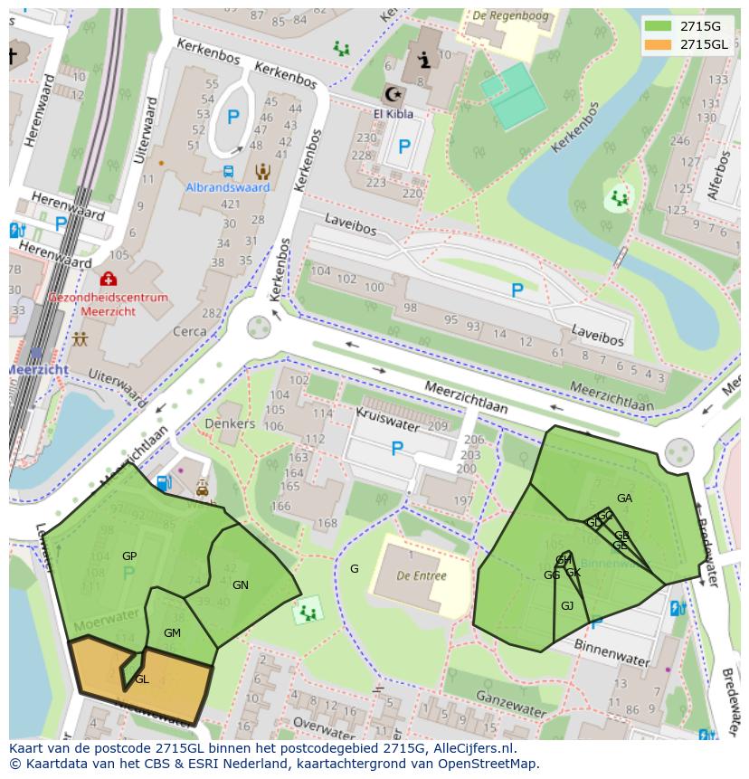 Afbeelding van het postcodegebied 2715 GL op de kaart.