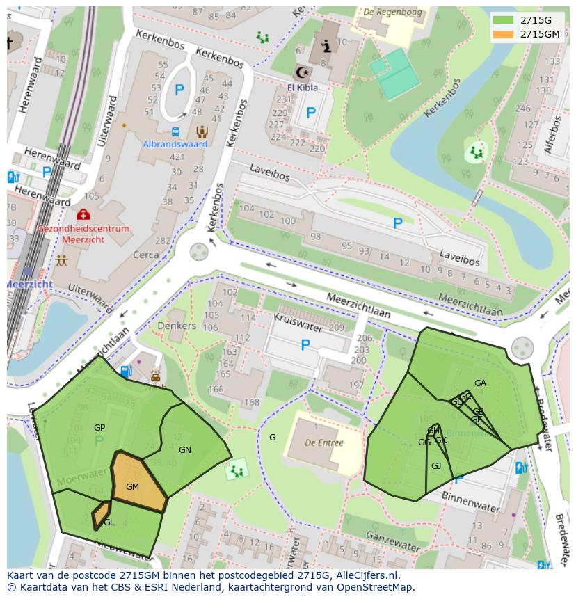 Afbeelding van het postcodegebied 2715 GM op de kaart.