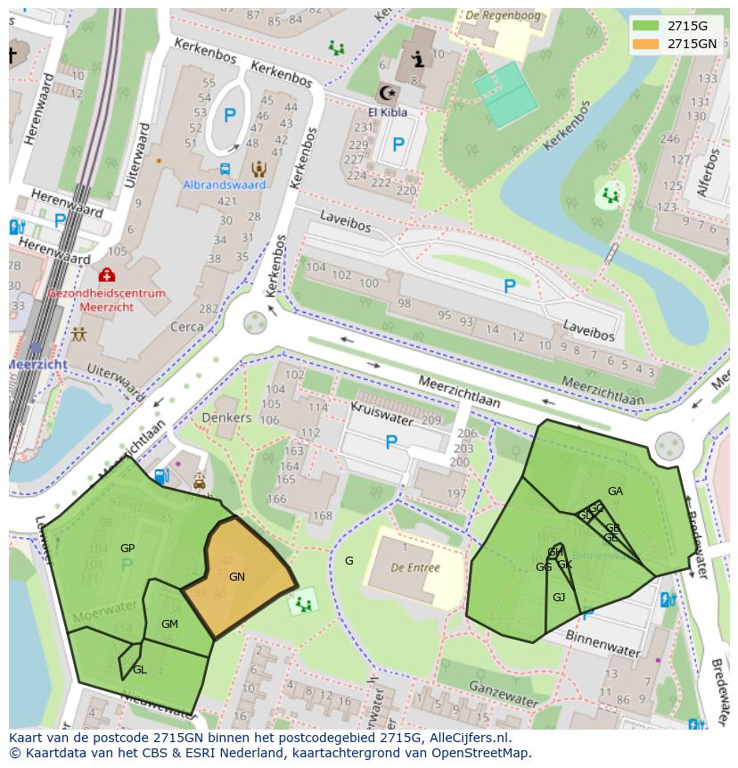 Afbeelding van het postcodegebied 2715 GN op de kaart.