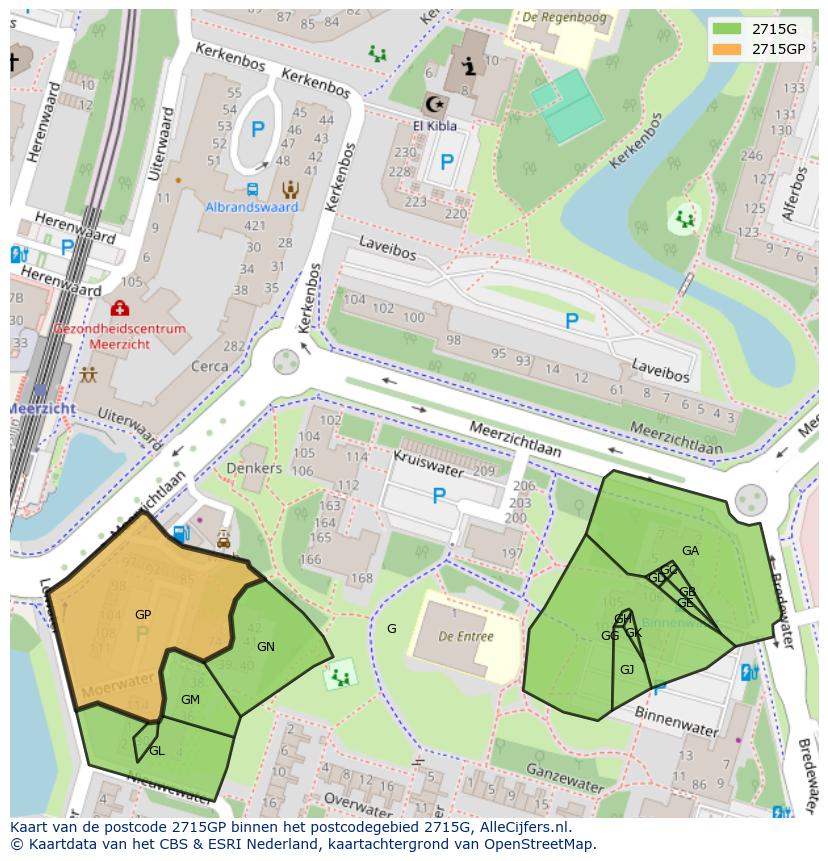 Afbeelding van het postcodegebied 2715 GP op de kaart.