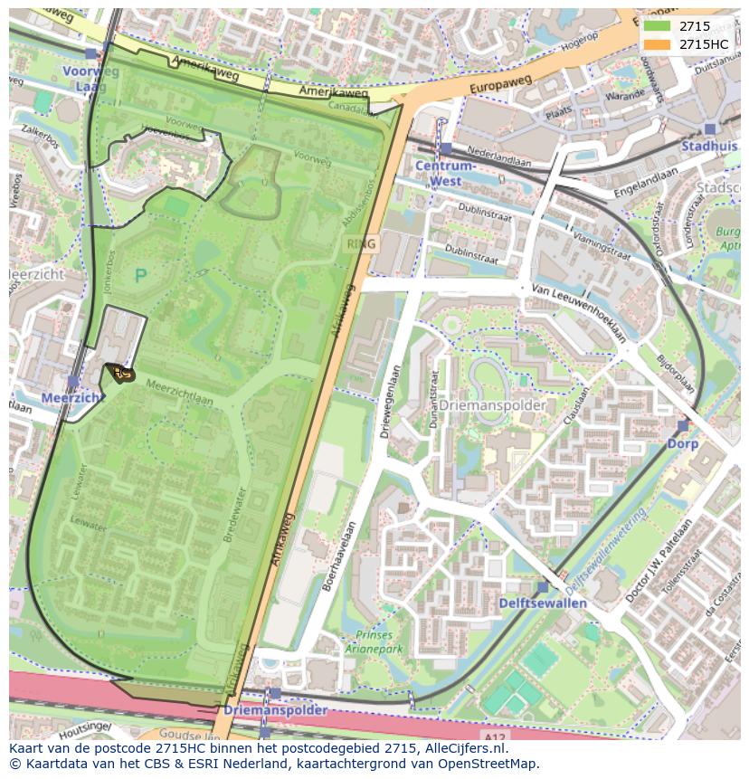 Afbeelding van het postcodegebied 2715 HC op de kaart.