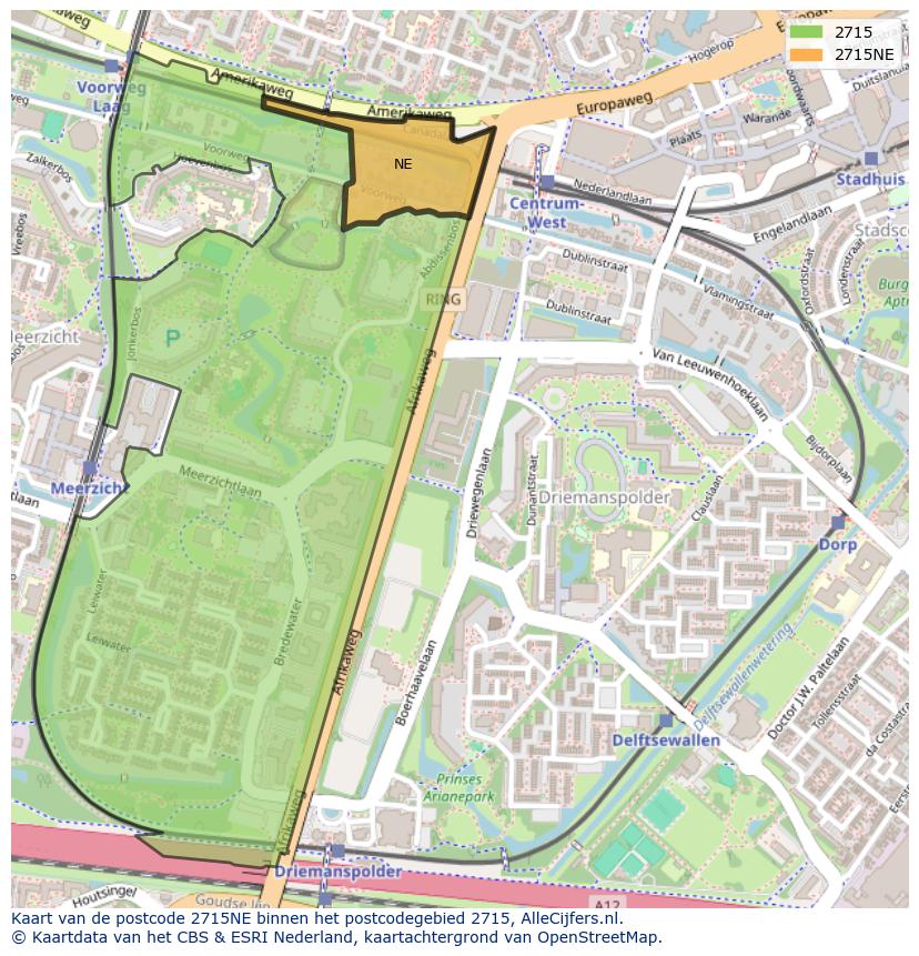 Afbeelding van het postcodegebied 2715 NE op de kaart.