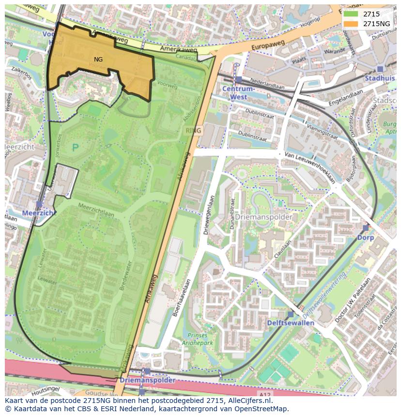 Afbeelding van het postcodegebied 2715 NG op de kaart.