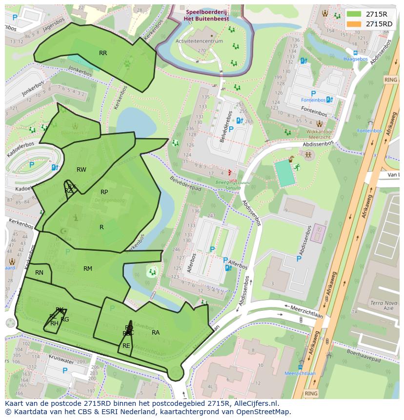 Afbeelding van het postcodegebied 2715 RD op de kaart.