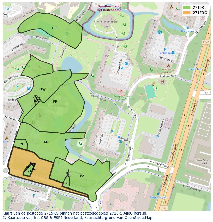 Afbeelding van het postcodegebied 2715 RG op de kaart.