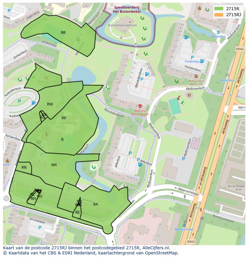 Afbeelding van het postcodegebied 2715 RJ op de kaart.