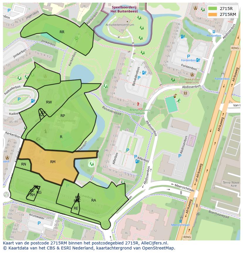 Afbeelding van het postcodegebied 2715 RM op de kaart.