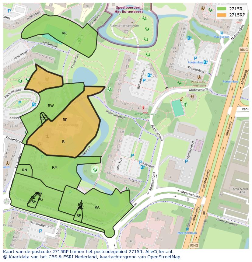 Afbeelding van het postcodegebied 2715 RP op de kaart.