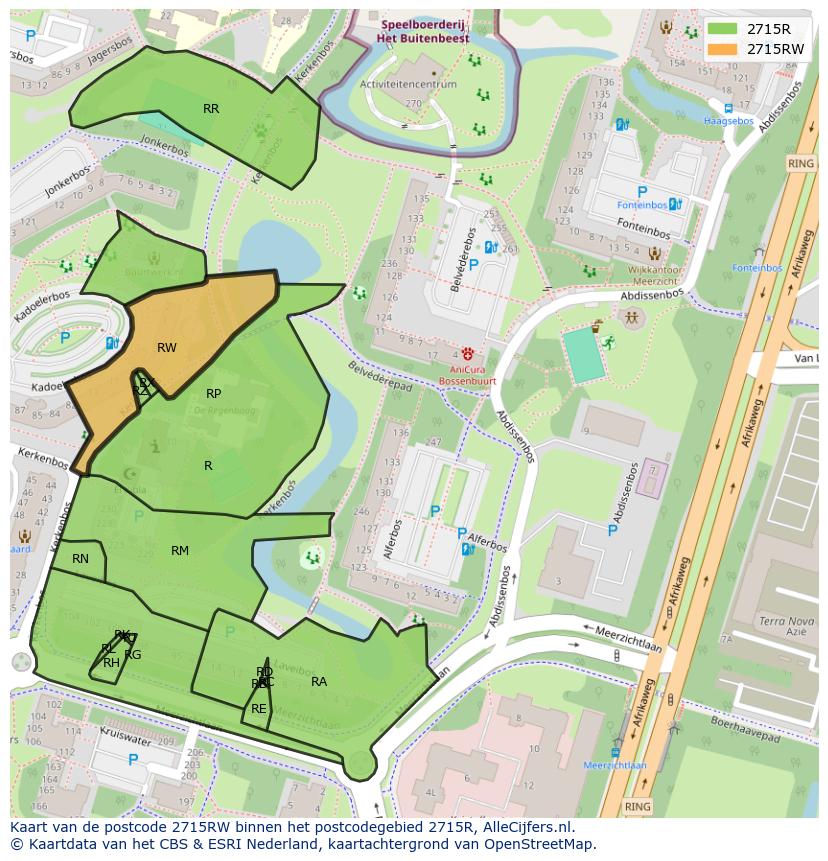 Afbeelding van het postcodegebied 2715 RW op de kaart.