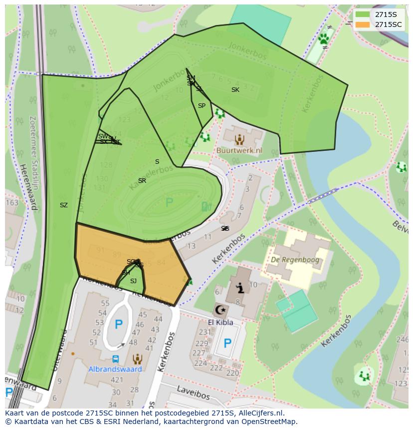 Afbeelding van het postcodegebied 2715 SC op de kaart.