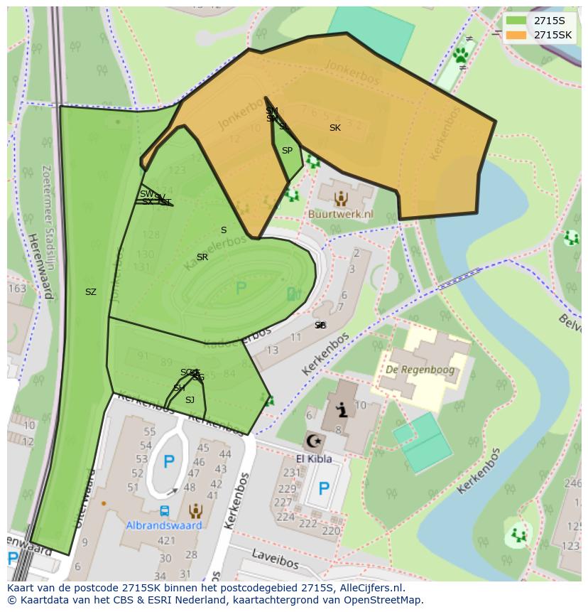 Afbeelding van het postcodegebied 2715 SK op de kaart.