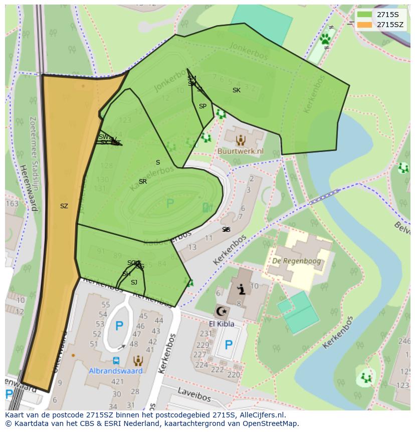 Afbeelding van het postcodegebied 2715 SZ op de kaart.