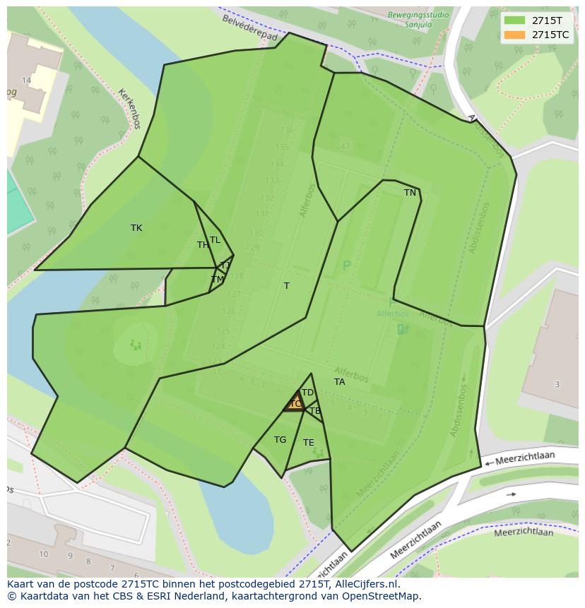 Afbeelding van het postcodegebied 2715 TC op de kaart.