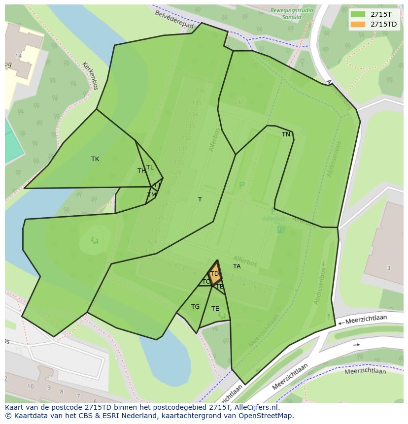 Afbeelding van het postcodegebied 2715 TD op de kaart.