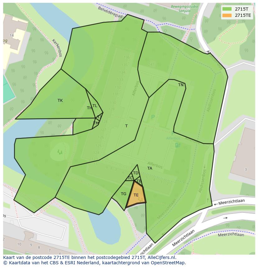 Afbeelding van het postcodegebied 2715 TE op de kaart.