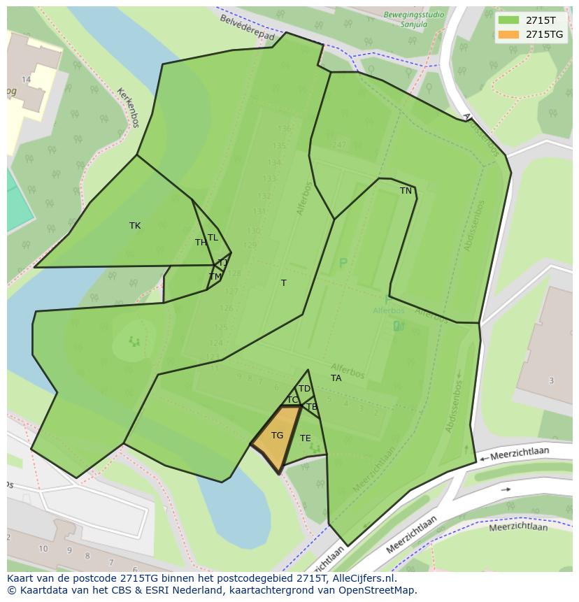 Afbeelding van het postcodegebied 2715 TG op de kaart.