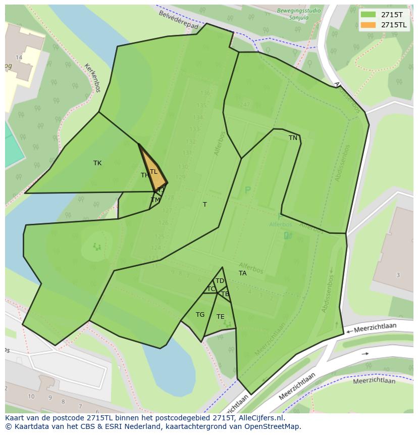 Afbeelding van het postcodegebied 2715 TL op de kaart.