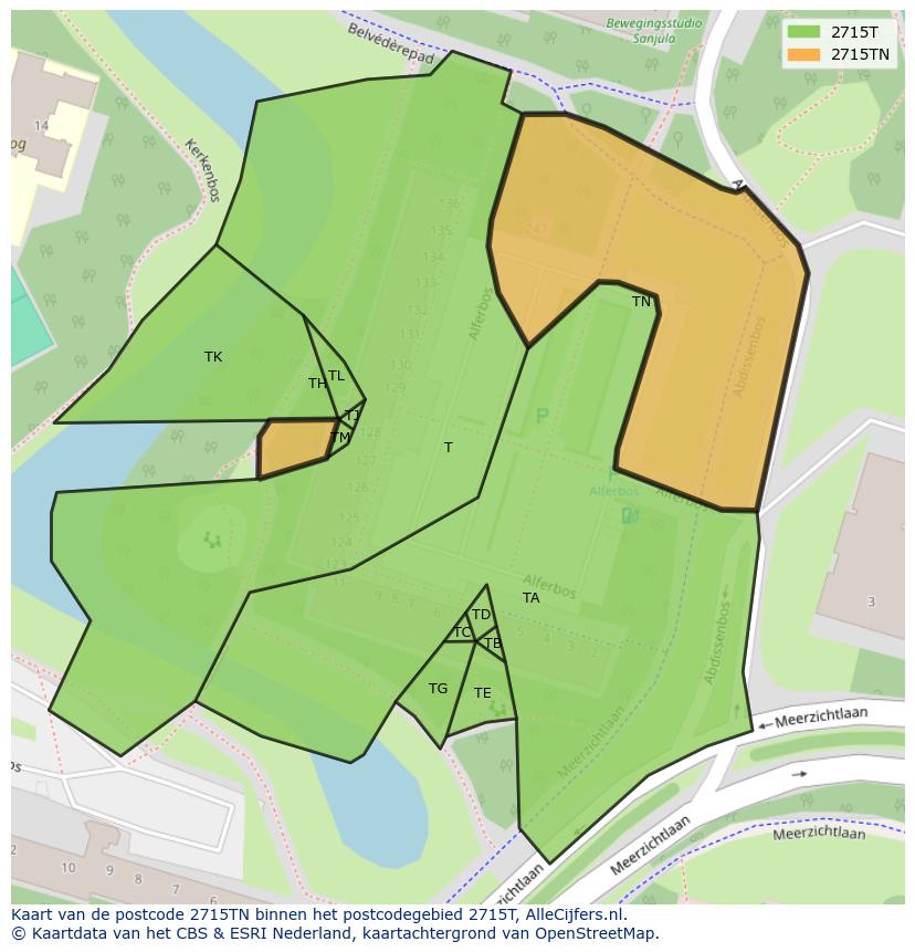 Afbeelding van het postcodegebied 2715 TN op de kaart.