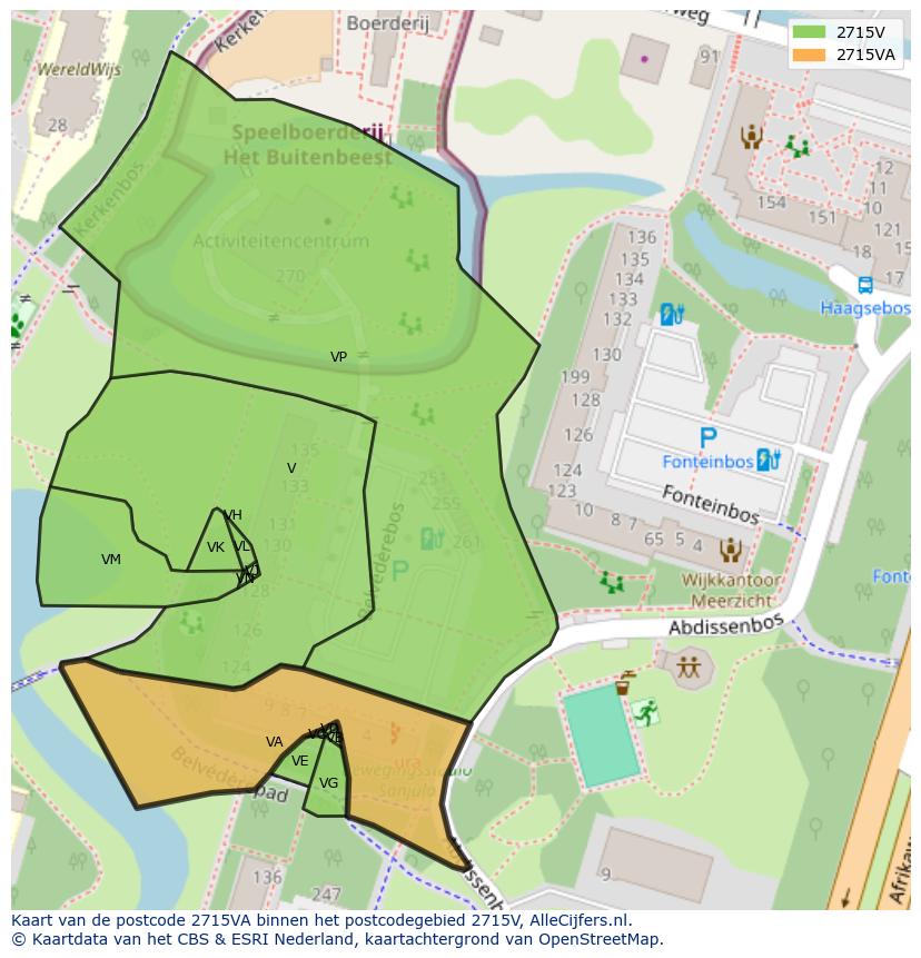 Afbeelding van het postcodegebied 2715 VA op de kaart.