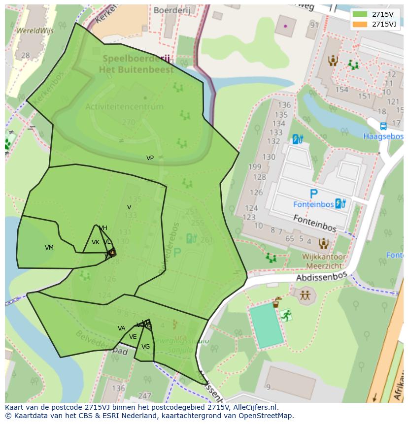 Afbeelding van het postcodegebied 2715 VJ op de kaart.
