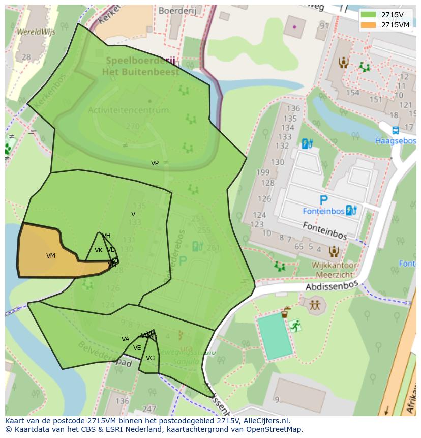 Afbeelding van het postcodegebied 2715 VM op de kaart.