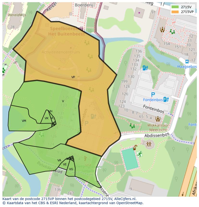 Afbeelding van het postcodegebied 2715 VP op de kaart.