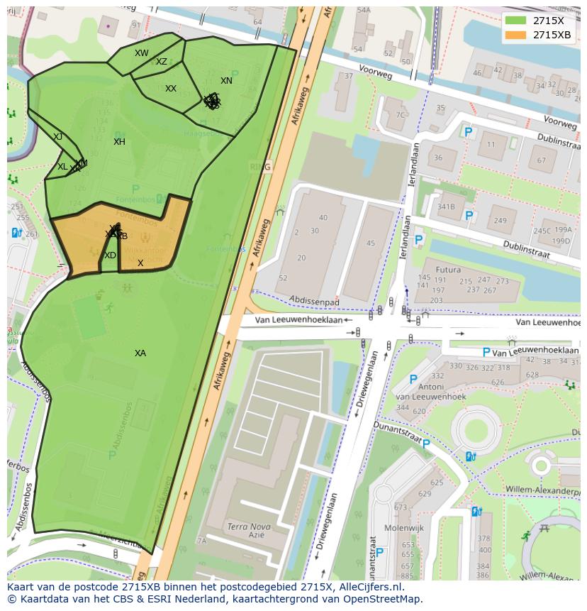 Afbeelding van het postcodegebied 2715 XB op de kaart.