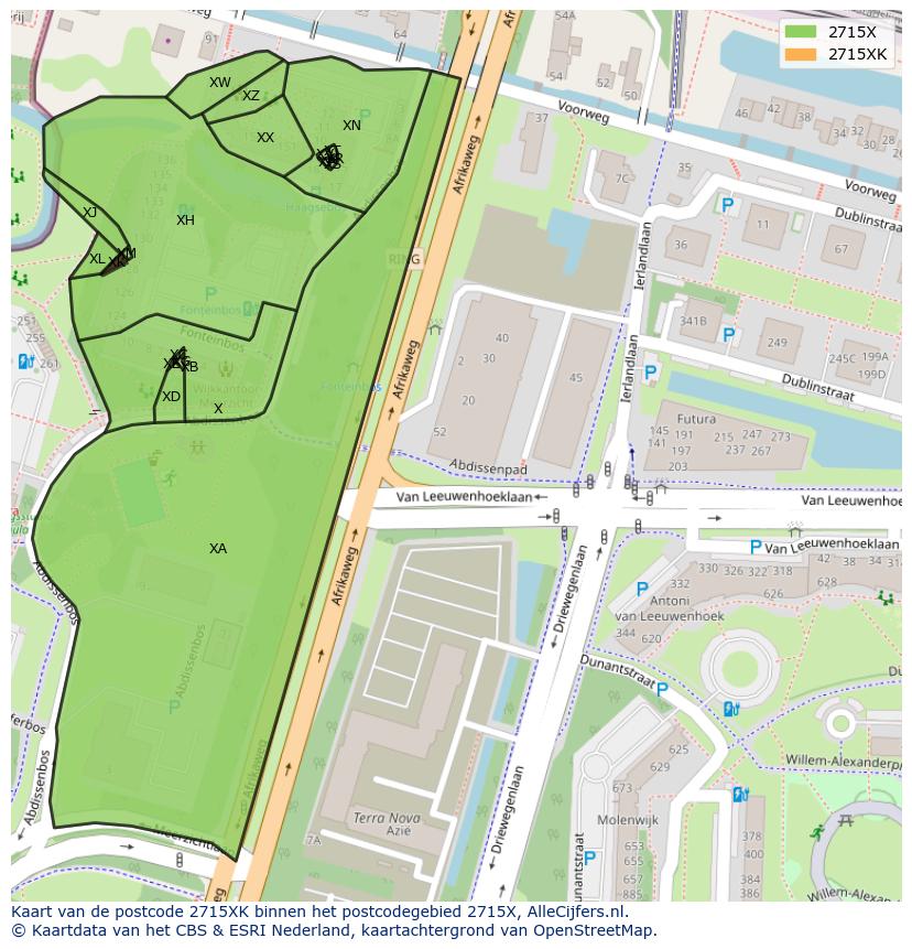 Afbeelding van het postcodegebied 2715 XK op de kaart.