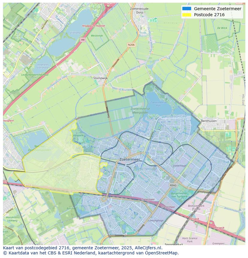 Afbeelding van het postcodegebied 2716 op de kaart.
