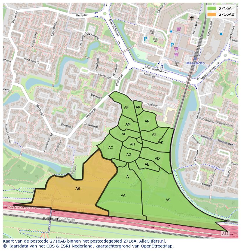 Afbeelding van het postcodegebied 2716 AB op de kaart.