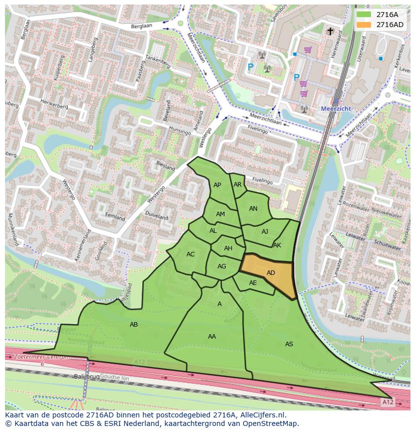 Afbeelding van het postcodegebied 2716 AD op de kaart.