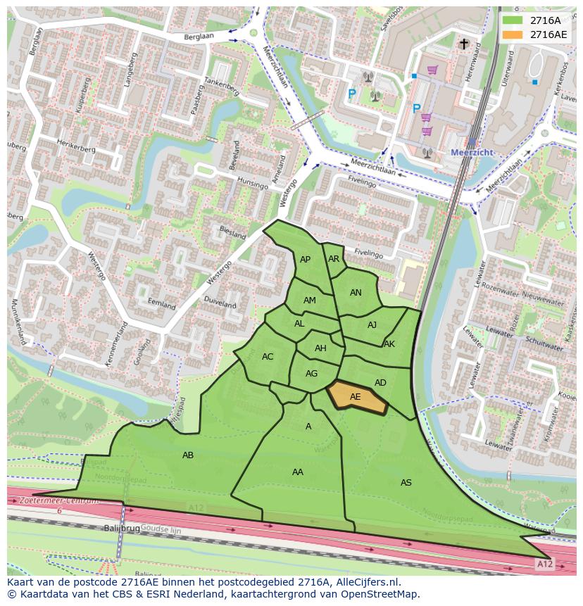 Afbeelding van het postcodegebied 2716 AE op de kaart.