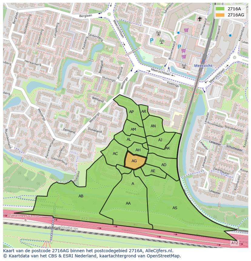 Afbeelding van het postcodegebied 2716 AG op de kaart.