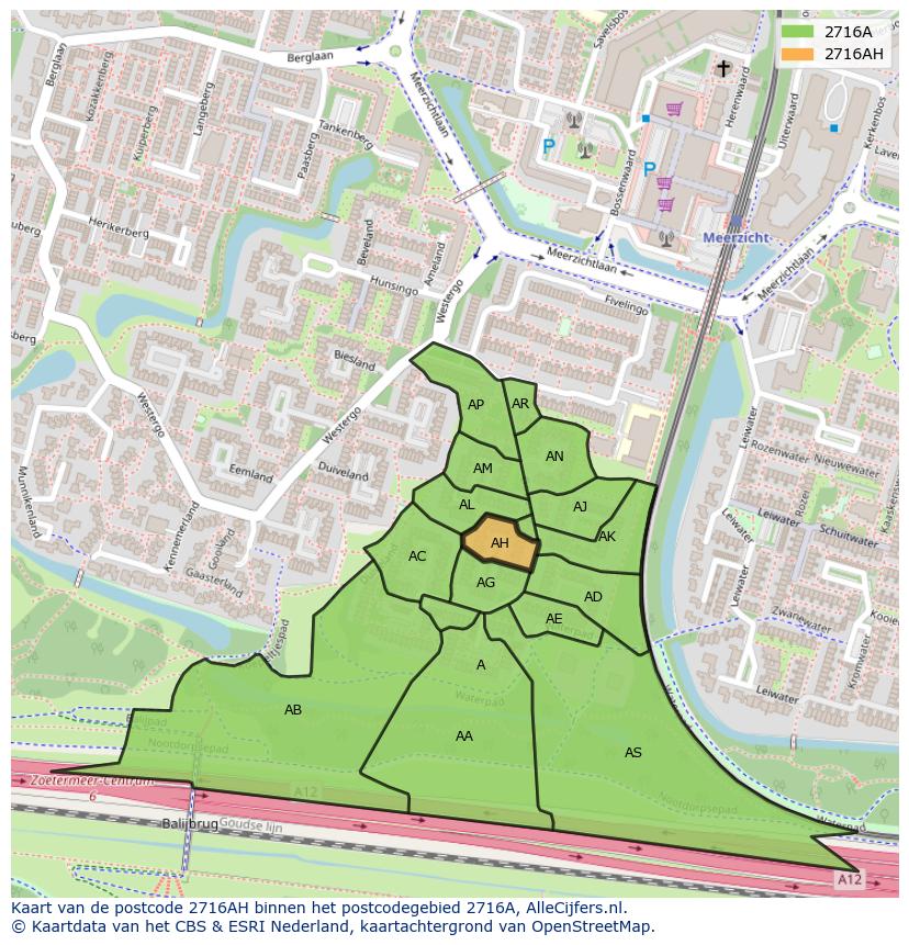 Afbeelding van het postcodegebied 2716 AH op de kaart.