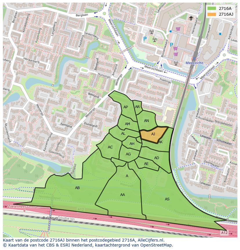 Afbeelding van het postcodegebied 2716 AJ op de kaart.