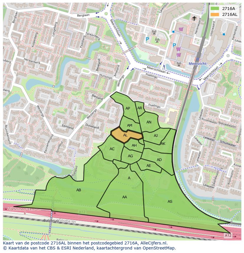 Afbeelding van het postcodegebied 2716 AL op de kaart.