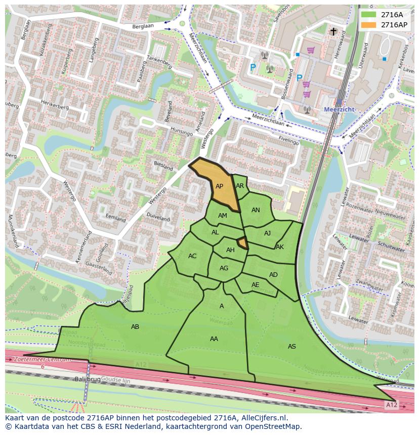Afbeelding van het postcodegebied 2716 AP op de kaart.