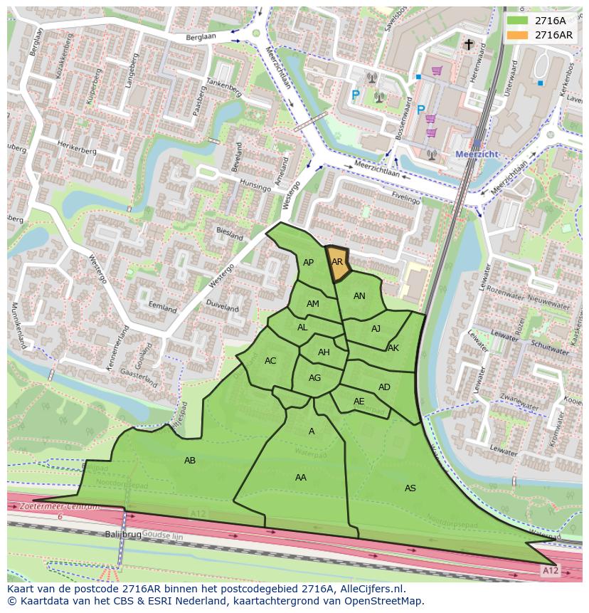 Afbeelding van het postcodegebied 2716 AR op de kaart.