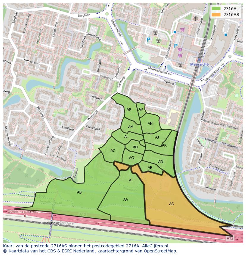 Afbeelding van het postcodegebied 2716 AS op de kaart.