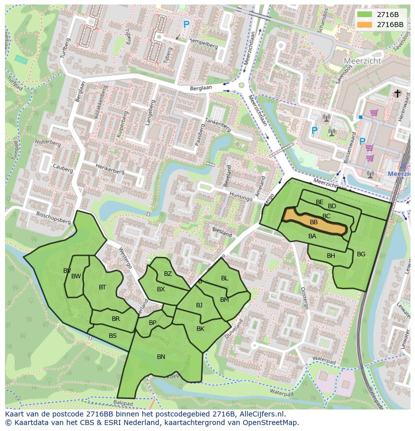 Afbeelding van het postcodegebied 2716 BB op de kaart.