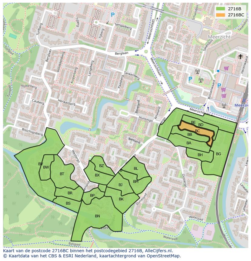 Afbeelding van het postcodegebied 2716 BC op de kaart.