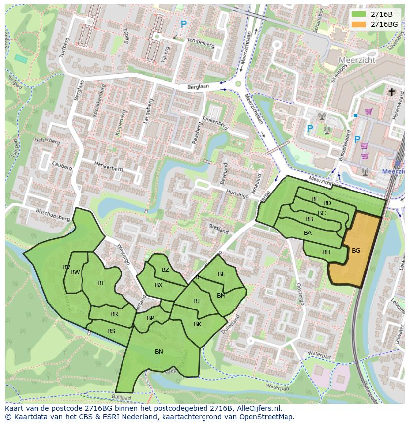 Afbeelding van het postcodegebied 2716 BG op de kaart.