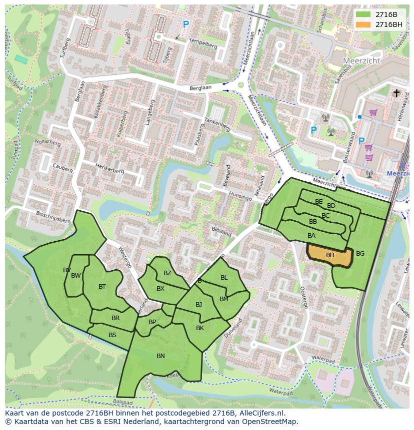 Afbeelding van het postcodegebied 2716 BH op de kaart.