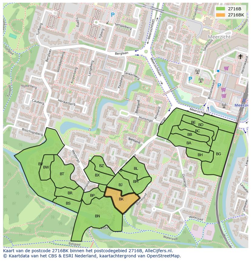 Afbeelding van het postcodegebied 2716 BK op de kaart.