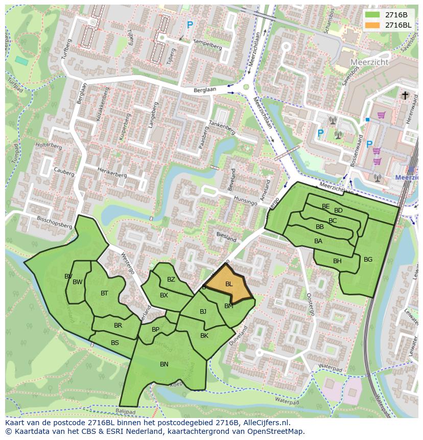 Afbeelding van het postcodegebied 2716 BL op de kaart.