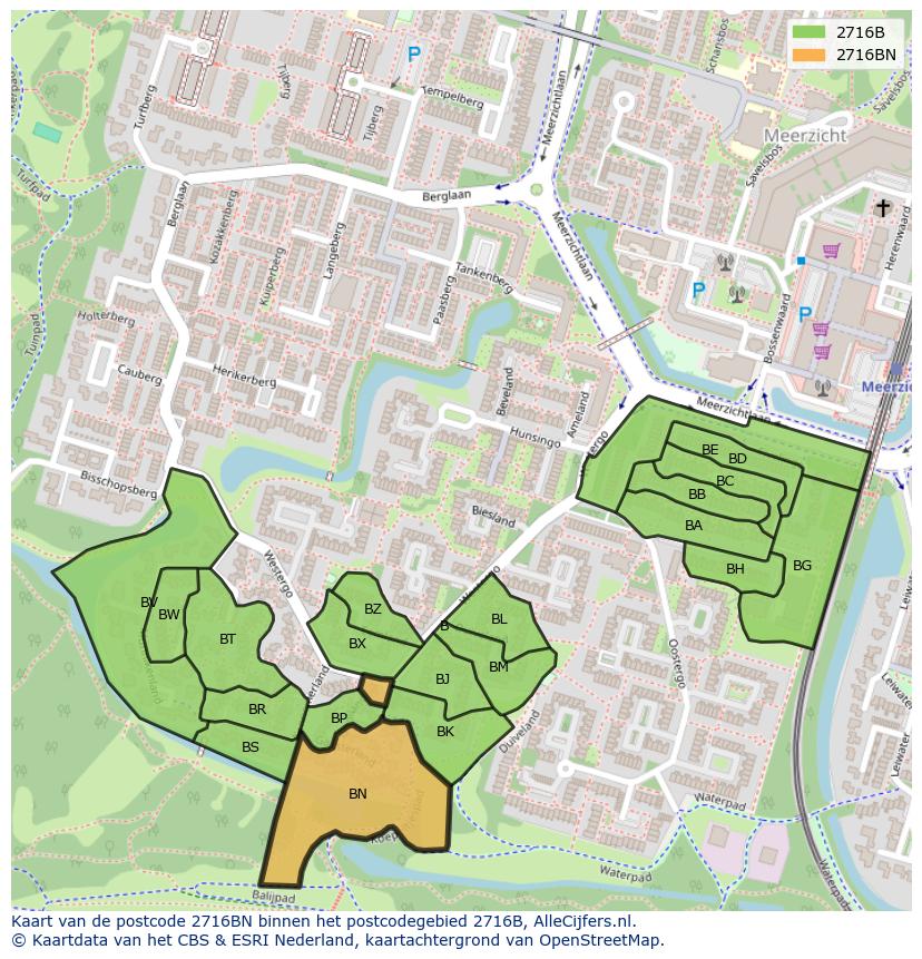 Afbeelding van het postcodegebied 2716 BN op de kaart.